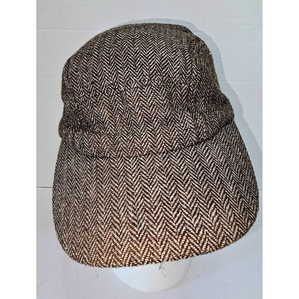 Wingo Mens Herringbone Wool Blend Newsboy Cap Gatsby Style Brown SZ S/M Sample - Picture 3 of 8